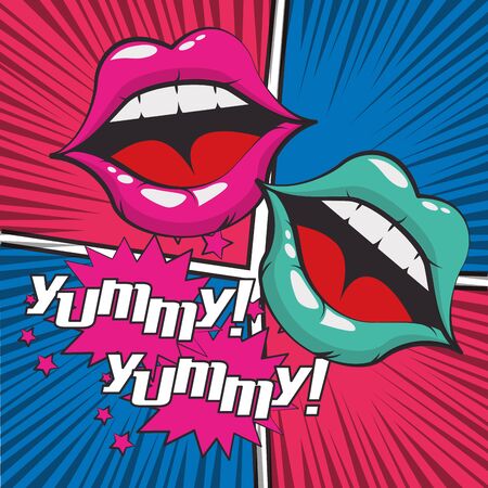 poster pop art style with female mouths vector illustration designのイラスト素材