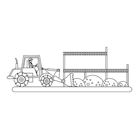 construction architectural engineering wor, heavy excavator working with worker cartoon vector illustration graphic designのイラスト素材