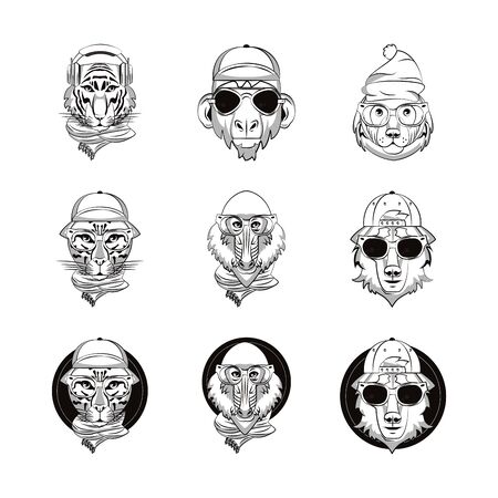 bundle of emblems animals heads vector illustration designのイラスト素材