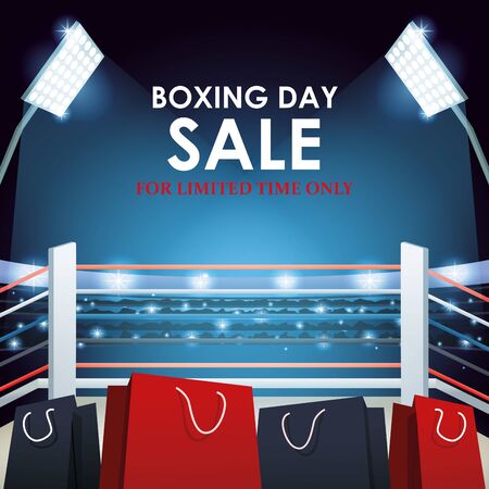Boxing day dale colorful design with shopping bags on boxing ring background, colorful design, vector illustrationのイラスト素材
