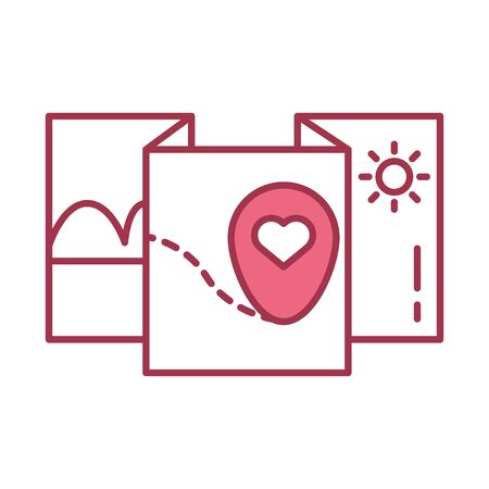 happy valentines day paper map with heart pin location vector illustration designのイラスト素材
