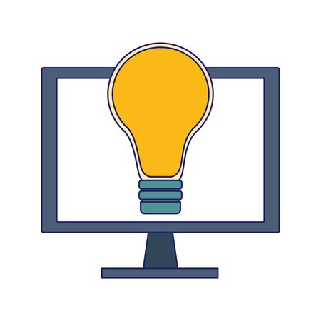 computer with light bulb icon over white background, vector illustrationのイラスト素材