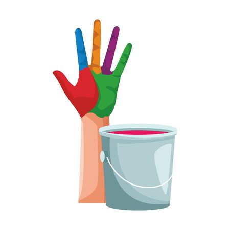 colorful hand with paint bucket icon over white background, flat design, vector illustrationのイラスト素材