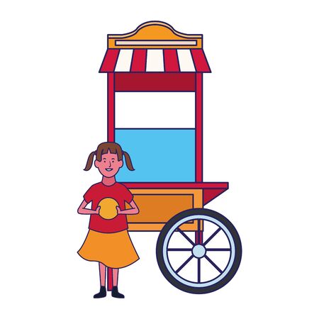 happy girl and popcorn cart icon over white background, vector illustrationのイラスト素材