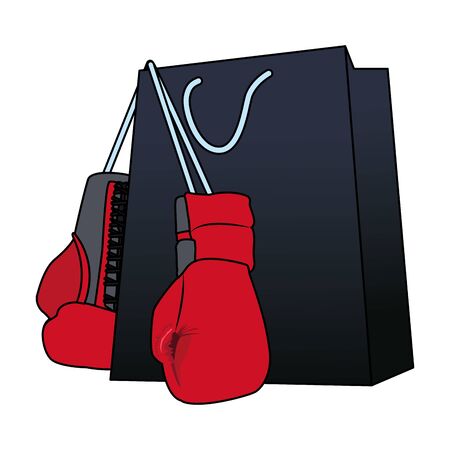shopping bag with boxing gloves over white background, vector illustrationのイラスト素材