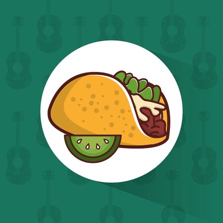 delicious taco mexican food with lemon fruit vector illustration designのイラスト素材