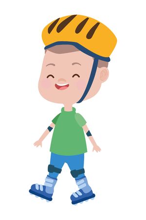cute little boy with skates character vector illustration designのイラスト素材
