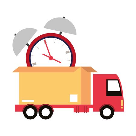 logistic and delivery shipping with truck carrying merchandise timely cartoon vector illustration graphic designのイラスト素材