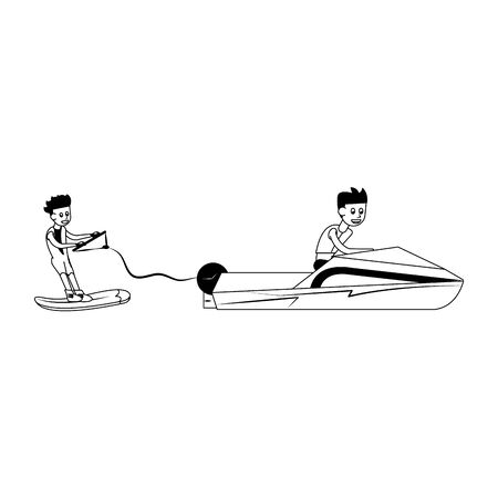 Young man training wakeboarding with boat vector illustration graphic designのイラスト素材