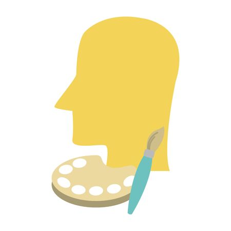 profile head and paint brush and palette over white background, vector illustrationのイラスト素材