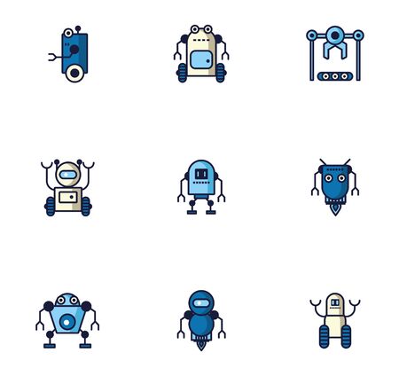 bundle of robots cyborg set icons vector illustration designのイラスト素材