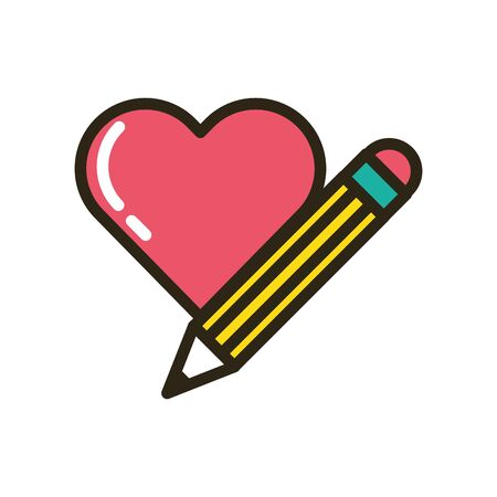 happy valentines day heart with pencil vector illustration designのイラスト素材