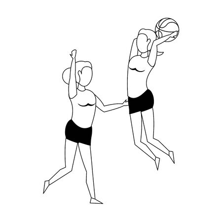 fitness women training basketball sport cartoons isolated vector illustration graphic designのイラスト素材