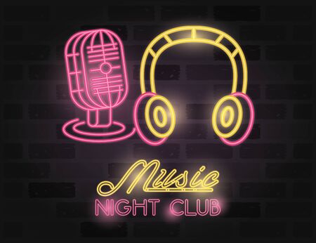 night club bar label neon lights vector illustration designのイラスト素材