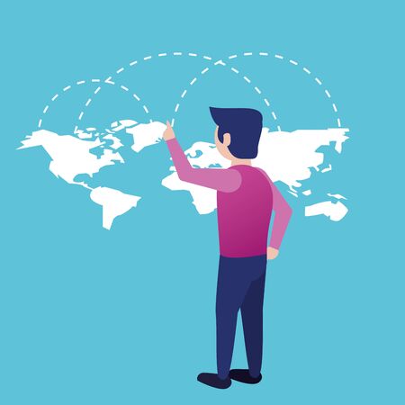 young man with world planet earth character vector illustration designのイラスト素材