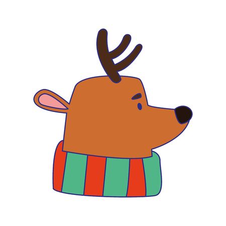cartoon christmas deer with scarf over white background, vector illustrationのイラスト素材