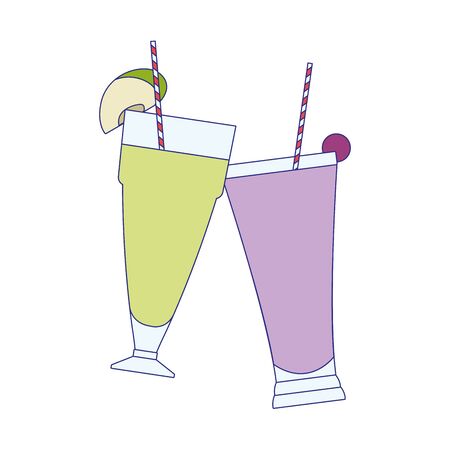 coconut and grape smoothies cups over white background, vector illustrationのイラスト素材