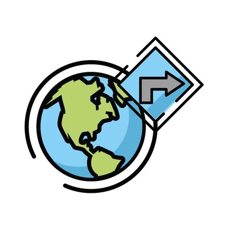 traffic arrow signal with world planet vector illustration designのイラスト素材