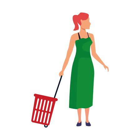 avatar woman with Rolling Shopping Basket over white background, vector illustrationのイラスト素材