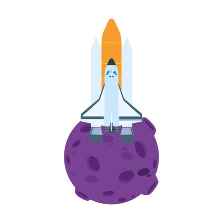 space rocket and moon icon over white background, colorful design , vector illustrationのイラスト素材