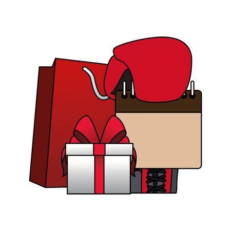 shopping bag and gift box over white background, colorful design, vector illustrationのイラスト素材