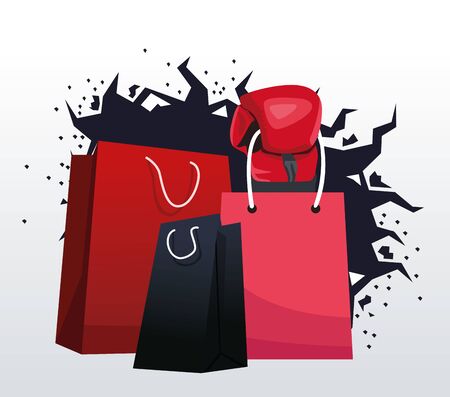 red and black shopping bags over black and white background, colorful design, vector illustrationのイラスト素材