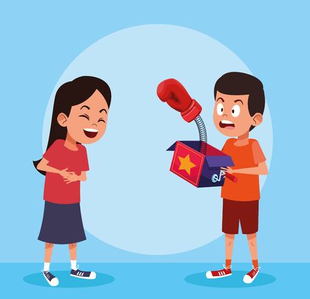 April fools boy and girl laughing cartoon vector illustration graphic designのイラスト素材