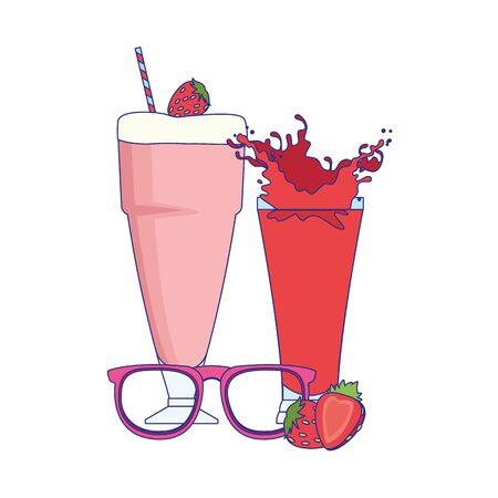 strawberry smoothies and sunglasses over white background, vector illustrationのイラスト素材