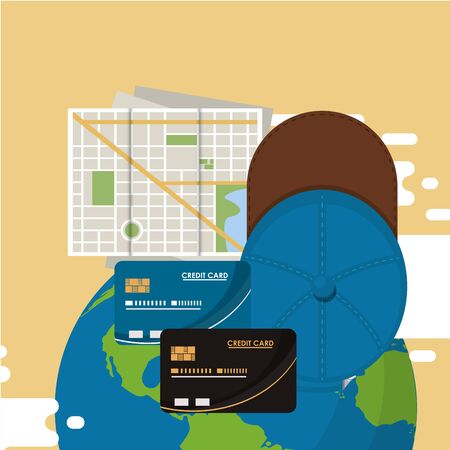 world travel scene with earth planet vector illustration designのイラスト素材