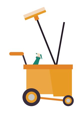 housekepping cart with broom and splash bottle vector illustration designのイラスト素材