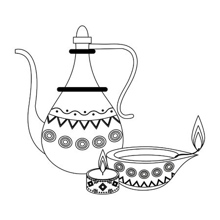 indian traditional teapot with lit candle and lamp icon cartoon vector illustration graphic designのイラスト素材