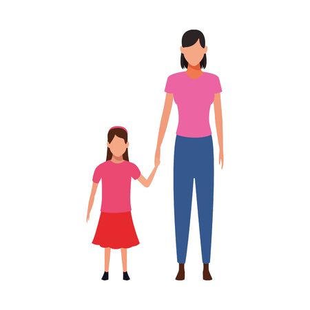 avatar mother with her little daughter over white background, flat design. vector illustrationのイラスト素材