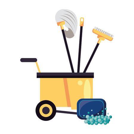 housekepping cart with tools cleaning and soap bar vector illustration designのイラスト素材