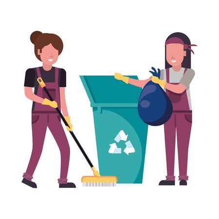 housekepping female workers with equipment characters vector illustration designのイラスト素材