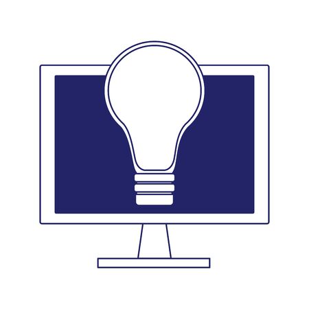computer with light bulb icon over white background, flat design, vector illustrationのイラスト素材