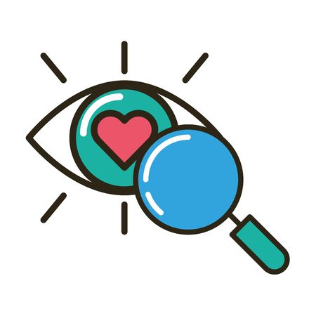 happy valentines day magnifying glass with heart and eye vector illustration designのイラスト素材