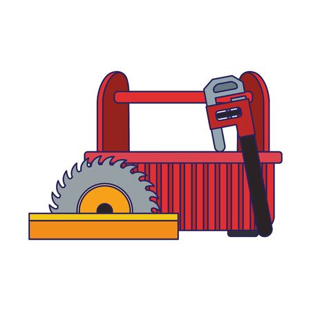 saw with tools box and piper wrench over white background, colorful design, vector illustrationのイラスト素材