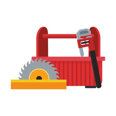 saw with tools box and piper wrench over white background, vector illustrationのイラスト素材