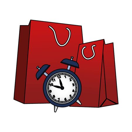 alarm clock and shopping bag over white background, vector illustrationのイラスト素材