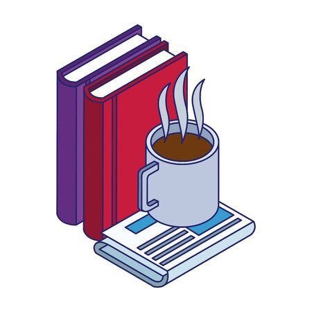 books and coffee mug on newspaper over white background, vector illustrationのイラスト素材