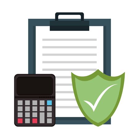 Report clipboard with calculator and shield security symbols vector illustration graphic designのイラスト素材