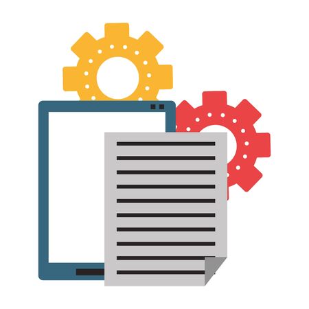 Office tablet with documents and gears symbols vector illustration graphic designのイラスト素材