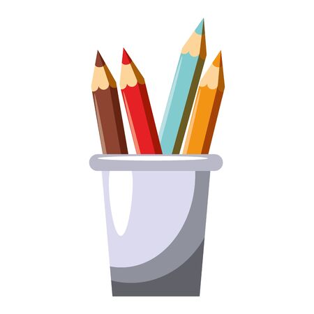 Colors pencils in cup cartoon isolated vector illustration graphic designのイラスト素材