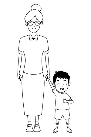 Family grandmothertaking care of grandson cartoonのイラスト素材