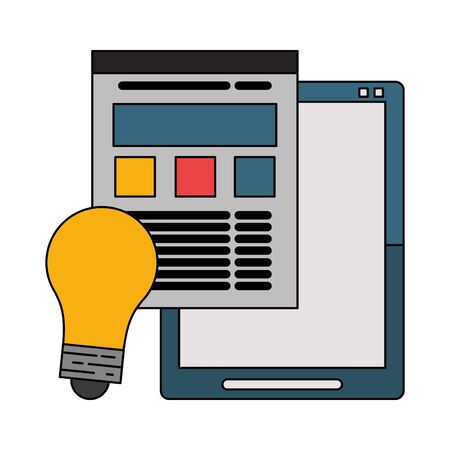Tablet and website with bulb light symbols vector illustration graphic designのイラスト素材
