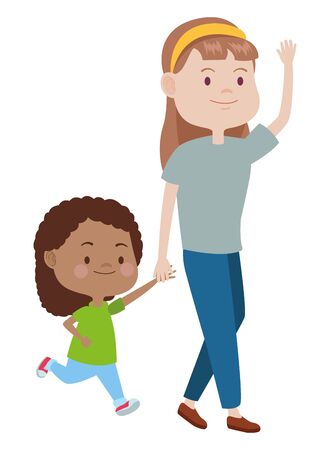 Family single mother playing and smiling with afroamerican daughter cartoon ,vector illustration graphic design.のイラスト素材