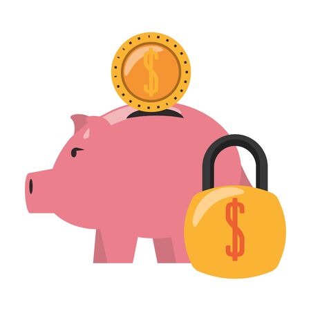 Money piggy with coin and padlock symbols vector illustrationのイラスト素材
