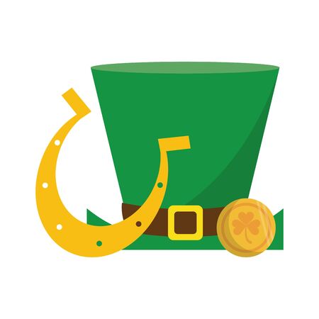 saint patricks day irish tradition leprechaun hat with golden coins and horsehoe cartoon vector illustration graphic designのイラスト素材