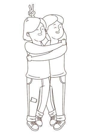 teenager friends women smiling and greeting isolated,vector illustration graphic design.のイラスト素材