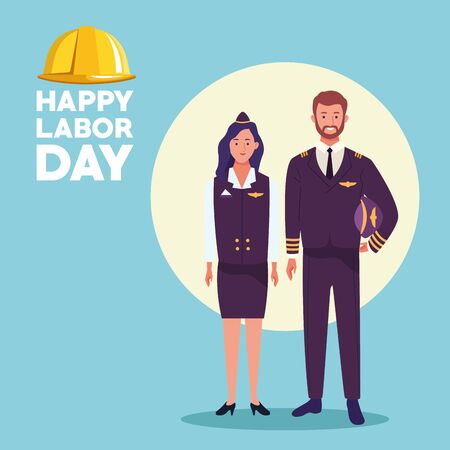 happy labor day usa celebration card, tribute to professional workers, jobs characters with worker helmet ,vector illustration graphic design.のイラスト素材